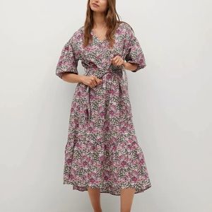 Pink flowered midi dress